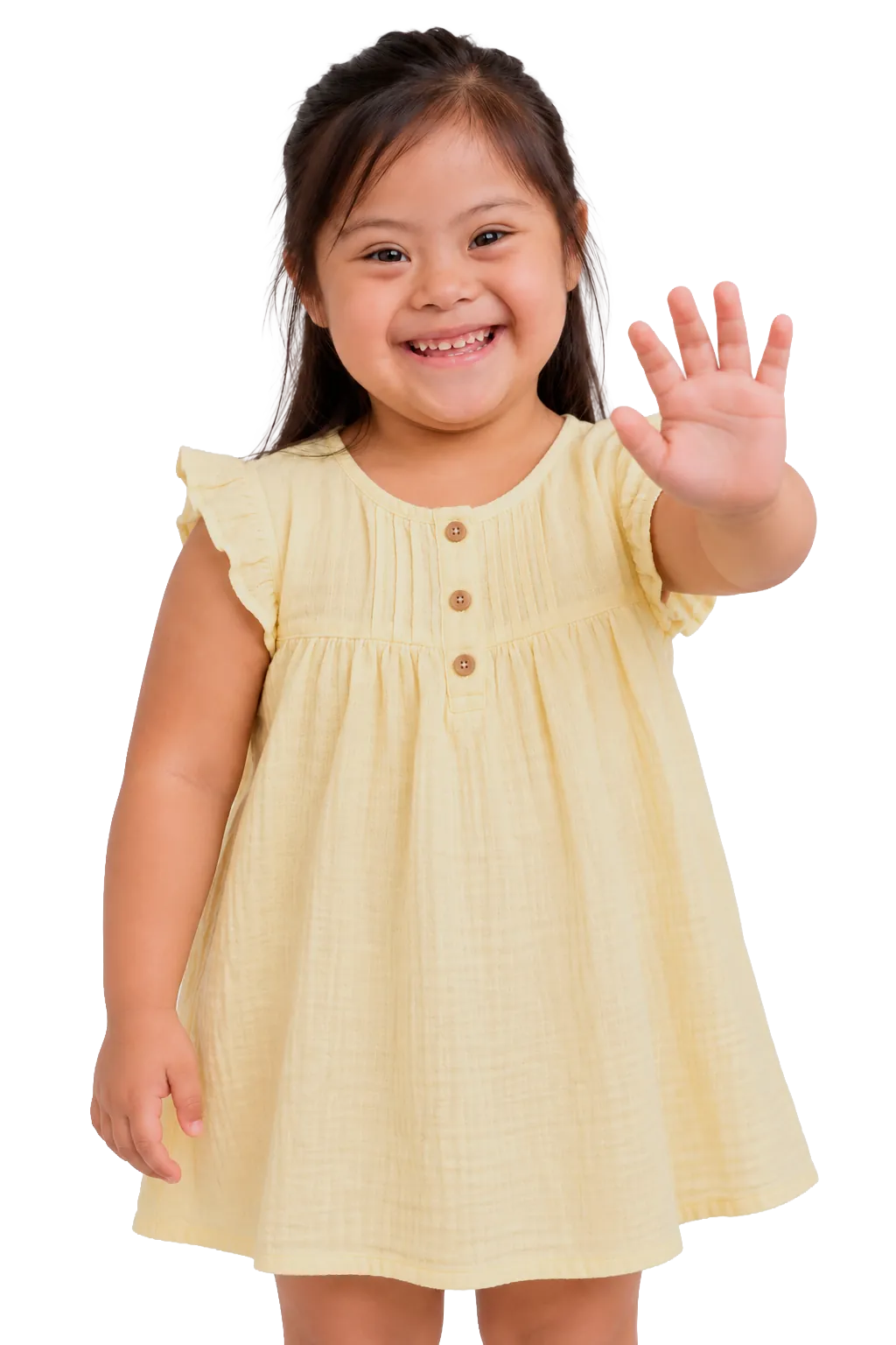 Niña sonriente saludando